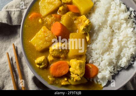 Homemade Japanese Chicken Curry with Rice and Potato Stock Photo