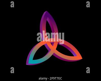 Triquetra 3d isometric symbol with gradient isolated  on white background. Trinity or trefoil knot. Celtic symbol of eternity. Vector illustration Stock Vector