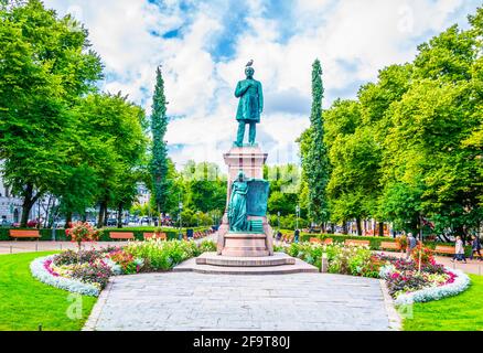 Statue of JL Runeberg, the national poet of Finland, at Esplanadi park avenue in Helsinki, Finland. Stock Photo