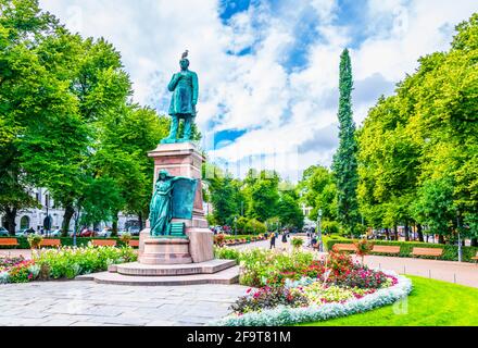 Statue of JL Runeberg, the national poet of Finland, at Esplanadi park avenue in Helsinki, Finland. Stock Photo