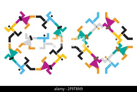 Dancing party, abstract decorative symbols. Abstract decorative Illustrations of dancing couple in a circle.Vector available. Stock Vector
