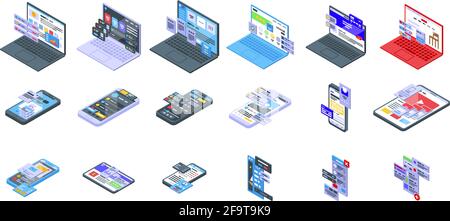 Interface icons set. Isometric set of interface vector icons for web design isolated on white background Stock Vector