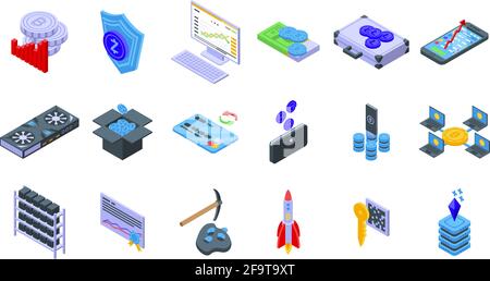 Cryptocurrency icons set. Isometric set of cryptocurrency vector icons for web design isolated on white background Stock Vector