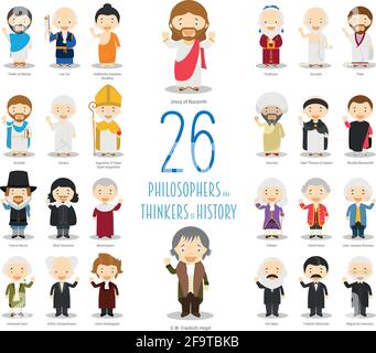Kids Vector Characters Collection: Set of 26 Great Philosophers and Thinkers of History in cartoon style. Stock Vector