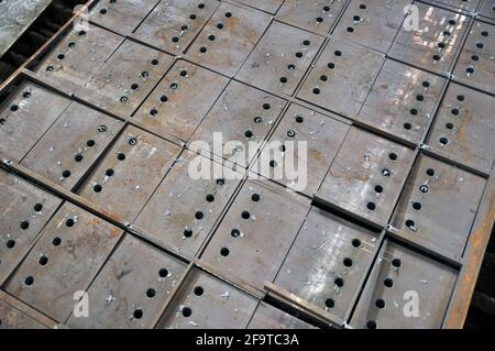 Metal cutting. Cutting of sheet metal using a plasma cutting machine. Stock Photo