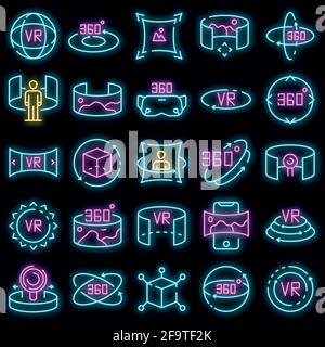 360 degrees icons set. Outline set of 360 degrees vector icons neon color on white Stock Vector