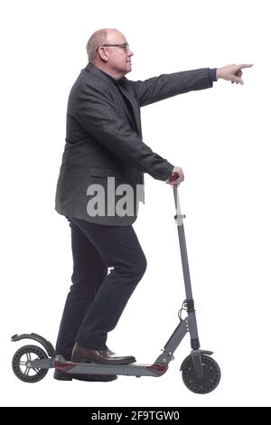 side view . Mature man with electric scooter looking forward Stock Photo