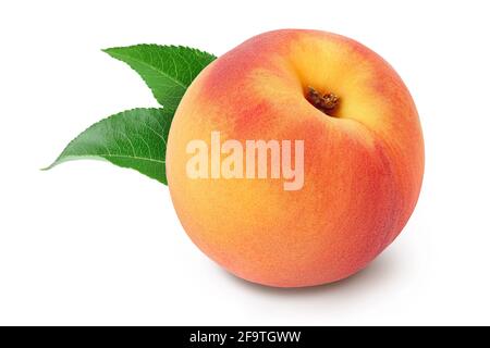 Ripe peach fruit isolated on white background with clipping path and full depth of field Stock Photo