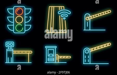 Toll road icons set. Outline set of toll road vector icons neon color on white Stock Vector