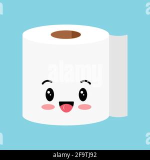 Cute toilet paper roll with face isolated on background. Stock Vector