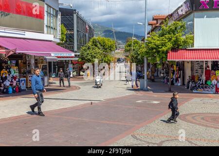 View from Alanya bazaar during the coronavirus pandemic days on April 3, 2021. Alanya, formerly Alaiye, is a beach resort city of Antalya. Stock Photo