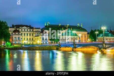Night view of the Bonde Palace and Riddarhuset building in the central Stockholm, Sweden. Stock Photo