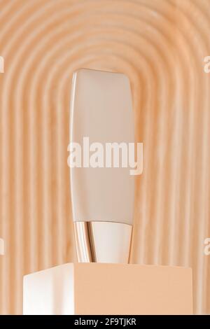 Foundation or liquid primer bottle mockup on geometric podium display, art deco modern natural background Stock Photo