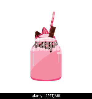 Milkshake in a glass jar isolated on white background. Stock Vector
