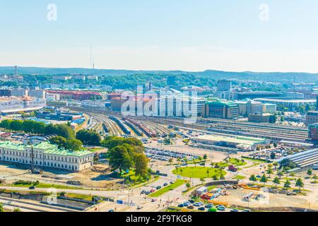 Aerial view of a railway station in the swedish city Goteborg Stock Photo