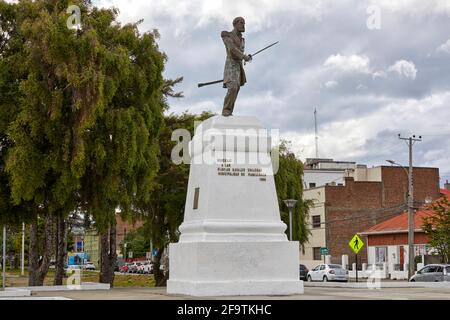 Captain Arturo Prat Monument By Mario Biggs on Avenida Cristobal Colon in Punta Arenas Chile Stock Photo