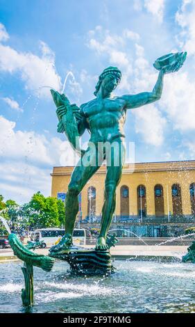 The iconic statue of Poseidon at Gotaplatsen in Goteborg, Sweden Stock Photo