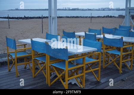 outdoor restaurant terrace on the beach in La Rochelle, France Stock Photo