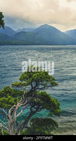 Landscape of lake Meliquina on a stormy morning. San Martin de los Andes, Neuquen, patagonia argentina Stock Photo