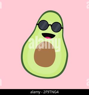 Vector illustration of a funny avocado character with sunglasses. Vector illustration. Stock Vector