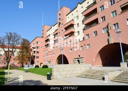 VIENNA, AUSTRIA - SEPTEMBER 13, 2018: Karl-Marx-Hof, a long residential building in the 19th district (Döbling) of Vienna. Built between 1927-1930. Stock Photo