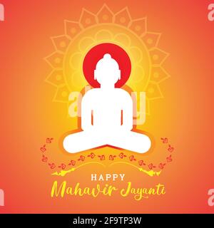Happy Mahavir Jayanti wallpaper greeting wishes, Jain festival poster image, vector banner Stock Vector