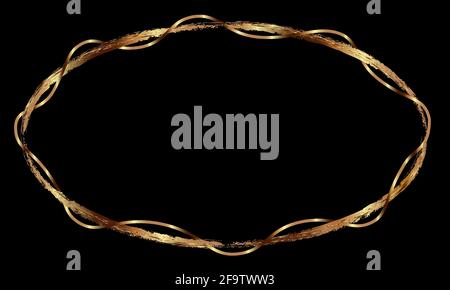 Ornate oval gold frame on a black background. Drawn textured borders with gold or copper effect. Vector elegant borders design. Stock Vector