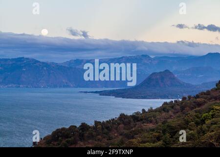 View of Atitlan lake and Cerro de Oro volcano, Guatemala Stock Photo