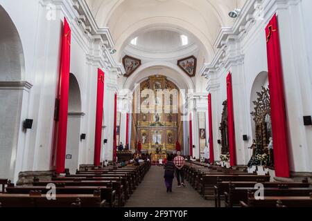 ANTIGUA, GUATEMALA - MARCH 26, 2016: Interior of San Francisco church in Antigua Guatemala town, Guatemala. Stock Photo