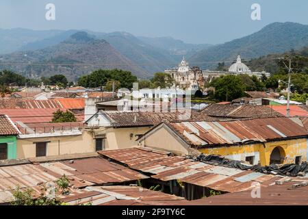 Roofs of Antigua Guatemala town, Guatemala Stock Photo