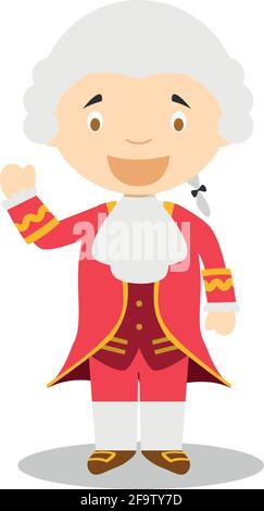 Wolfgang Amadeus Mozart cartoon character. Vector Illustration. Kids History Collection. Stock Vector