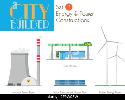 City Builder Set 3: Energy and Power Constructions Stock Vector