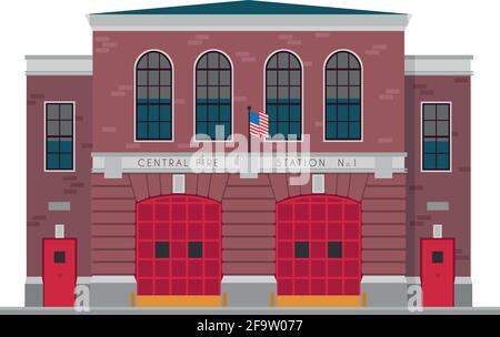 Cute cartoon vector illustration of a fire station Stock Vector