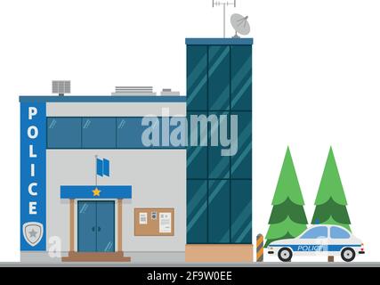 Cute cartoon vector illustration of a police station Stock Vector
