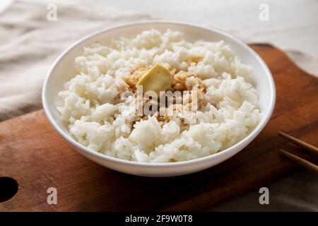 Homemade Japanese Butter Sauce Rice, side view. Close-up. Stock Photo