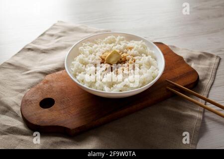 Homemade Japanese Butter Sauce Rice, side view. Stock Photo