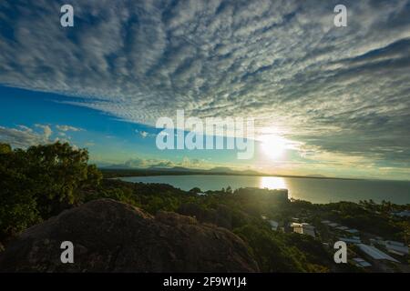 Spectacular sunset from the Horseshoe Bay Rotary Lookout, Bowen, Queensland, QLD, Australia Stock Photo