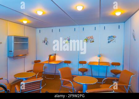 FRIEDRICHSHAFEN, GERMANY, JULY 24, 2016: Reconstructed interior of an airship cabin in the zeppelin museum in friedrichshafen, Germany. Stock Photo