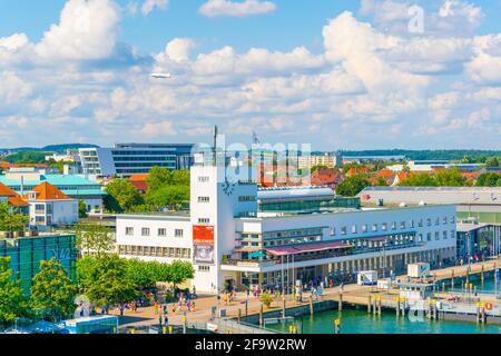 FRIEDRICHSHAFEN, GERMANY, JULY 24, 2016: Aerial view of the zeppelin museum in friedrichshafen, Germany. Stock Photo