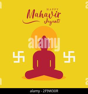 Happy Mahavir Jayanti wallpaper poster, Jain festival greeting wishes, swastika illustration flyer vector banner Stock Vector