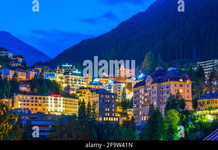 BAD GASTEIN, AUSTRIA, JULY 29, 2016: View of hotels in the austrian spa and ski resort bad gastein during sunset. Stock Photo