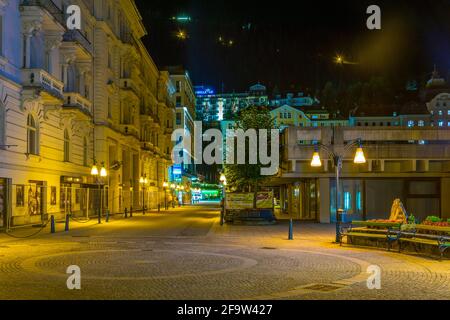 BAD GASTEIN, AUSTRIA, JULY 29, 2016: Night view of the historical part of the Austrian spa and ski resort Bad Gastein. Stock Photo