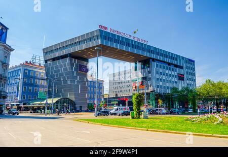 WIEN, AUSTRIA, APRIL 30, 2015: View of the shopping mall and railway station wien west. Stock Photo