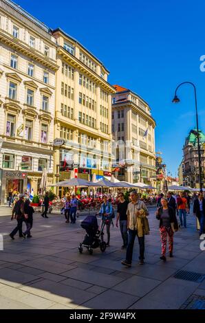 VIENNA, AUSTRIA, MAY 15, 2015. Tourists on foot Graben Street in Vienna. The population of Vienna makes 1,68 million people, Vienna is the largest on Stock Photo