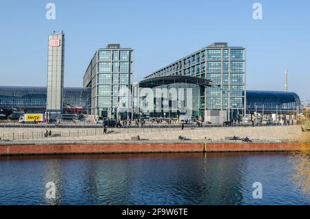 BERLIN, GERMANY, MARCH 12, 2015: the main train station in berlin is not only an important transportation hub, but it serves also as a shopping mall a Stock Photo