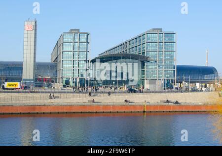 BERLIN, GERMANY, MARCH 12, 2015: the main train station in berlin is not only an important transportation hub, but it serves also as a shopping mall a Stock Photo