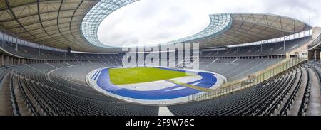 BERLIN, GERMANY, MARCH 12, 2015: view of the interior of berlin olypic stadium, which is famous for its blue track. Stock Photo