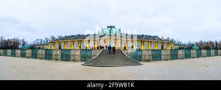 POTSDAM, GERMANY, MARCH 11, 2015: sanssouci palace is one of the dominants of potsdam and it is surrounded by huge park and several fountains. Stock Photo