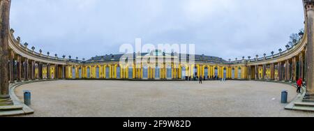 POTSDAM, GERMANY, MARCH 11, 2015: sanssouci palace is one of the dominants of potsdam and it is surrounded by huge park and several fountains. Stock Photo