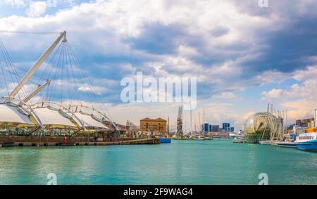 GENOA, ITALY, MARCH 13, 2016: panoramatic view of the port of genoa Stock Photo